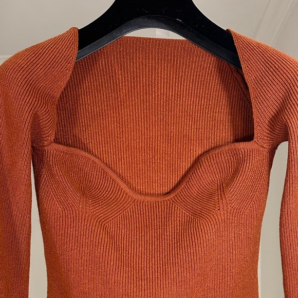 Square Sweetheart Neckline Long Sleeve Ribbed Knit Top Medium NWOT - Picture 4 of 5